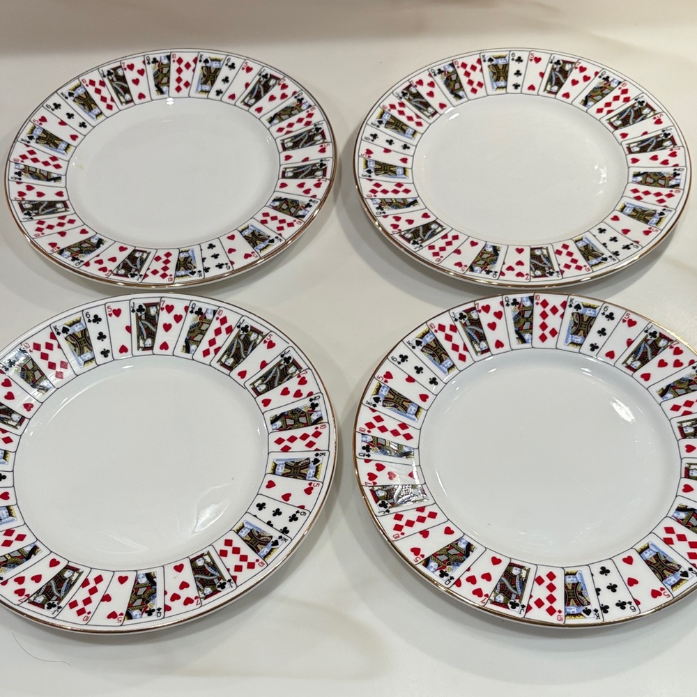 Tiffany & Co. Four Red and Black Card Vintage Motif Lunch Plates